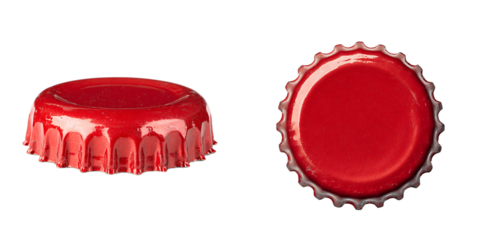 Set of red bottle caps isolated on transparent background.