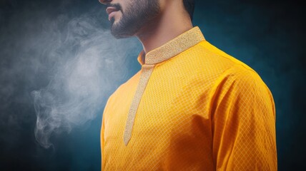 yellow color traditional kurta with smoke