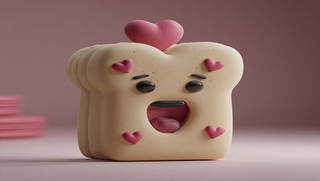 Cute, cartoonish bread slice with hearts