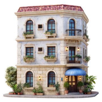 Fototapeta 3d italian style building with balconies isolated on transparent background