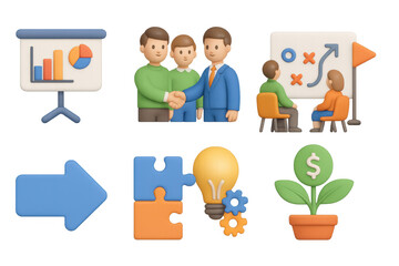 Obraz premium Business strategy and teamwork concepts set in 3d cartoon style