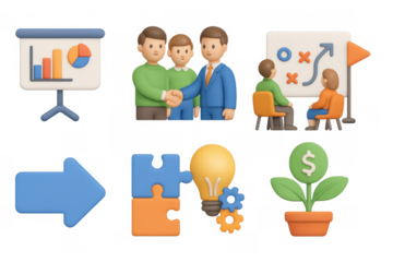 Business strategy and teamwork concepts set in 3d cartoon style