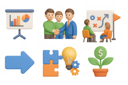 Business strategy and teamwork concepts set in 3d cartoon style