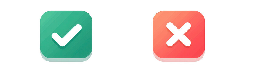 Fototapeta premium Two square buttons, one with a checkmark, the other with an X