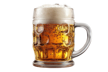 Light-golden beer in a traditional glass mug, foamy head