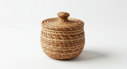 Woven Basket with Lid: Rustic Charm, Natural Texture, Artisanal Craftsmanship, Neutral Background