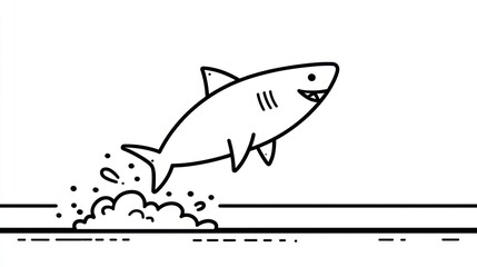 Fototapeta premium Simple black and white illustration of a shark jumping