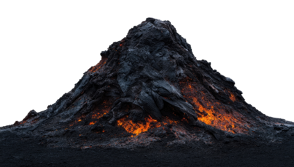 Volcanic mountain peak erupting with fiery lava flow