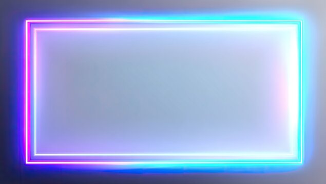 Neon rectangle frame on a light gray background