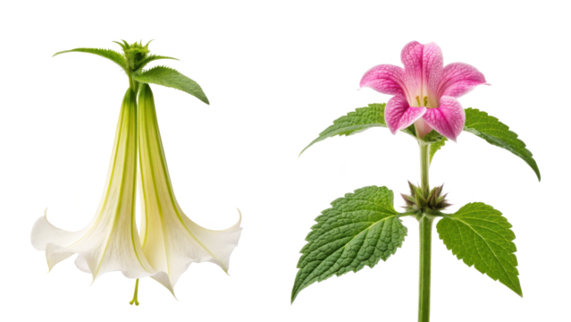 Lamium Flower and Devil’s Trumpet Flower isolated on transparent background