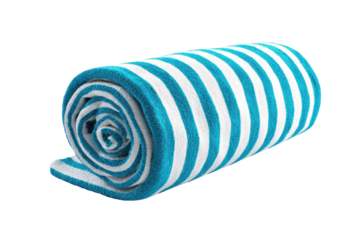 Rolled teal and white striped blanket