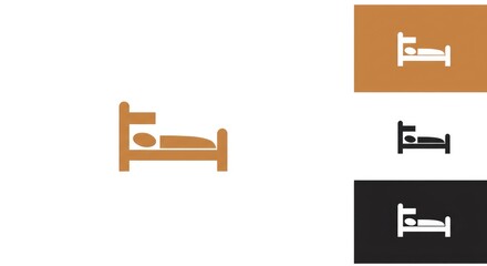 Minimalist Bed Icon Set: Brown, Black, and White on Contrasting Backgrounds