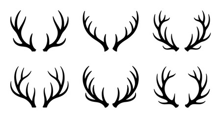 Black deer antlers collection graphic design elements horns wildlife