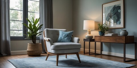 Fototapeta premium Stylish Room with Gray Armchair