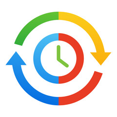 Colorful update clock vector on white background.