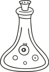 magic flask with mystical sign, outline doodle drawing glass bottle, poison, witchcraft, chemistry, alchemy, potion making. PNG
