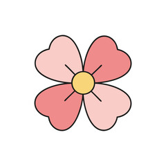 Simple cartoon illustration of a pink flower with a yellow center