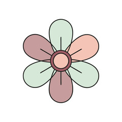 Simple pastel colored flower illustration with six petals