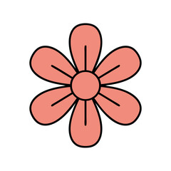 Simple stylized six petal flower illustration in coral color