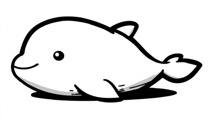Cute cartoon dolphin, simple line art