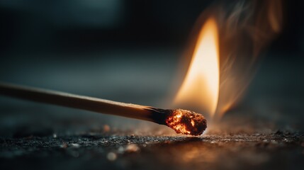 A single lit match in darkness, fleeting glow, warm contrast, intimate moment