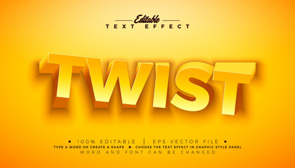 Twist 3D Text Effect Design Editable and Scalable Vector Graphic Style Effect with Shadow and Swirl Yellow Lettering on Sun Yellow Background. Premium Typography Illustration Mockup Template
