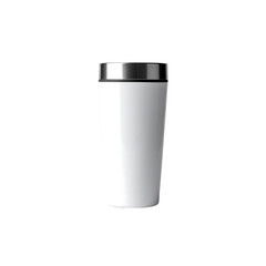 Sleek white thermos with metal lid isolated on transparent background
