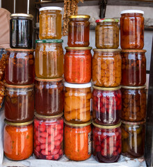 canned fruits and vegetables in glass jars