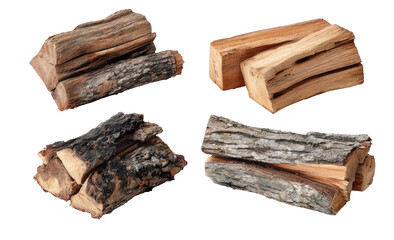 Four pieces of stacked firewood, various shapes and tones