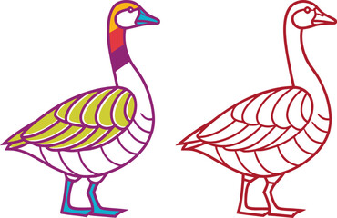 Goose Illustration on White Background. High Detail Colorful Goose Design Isolated on White. Realistic Goose Clipart with Bright Colors and White Background. Vivid Goose Artwork in Realistic Style on