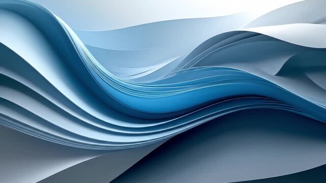 Abstract blue waves create a serene atmosphere with layers of varying shades and curves. The design features a gradient and flow