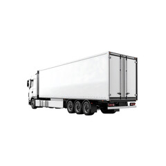 Clean white delivery cargo truck on a transparent background.