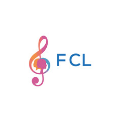 FCL “Creative music logo with human silhouettes and treble clef in gradient colors, FCL Later Logo, modern artistic design isolated on white background”
