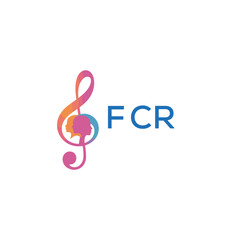 Fototapeta premium FCR “Creative music logo with human silhouettes and treble clef in gradient colors, FCR Later Logo, modern artistic design isolated on white background” 