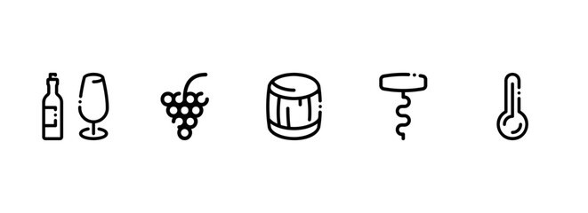 Wine Production and Tasting Accessories Black Line Icon Set