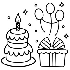 Whimsical Birthday Doodles Line Art Vector Hand-Drawn Party Elements Clipart