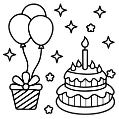Whimsical Birthday Doodles Line Art Vector Hand-Drawn Party Elements Clipart