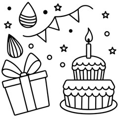 Whimsical Birthday Doodles Line Art Vector Hand-Drawn Party Elements Clipart