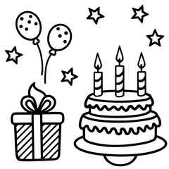 Whimsical Birthday Doodles Line Art Vector Hand-Drawn Party Elements Clipart