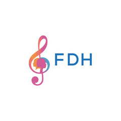 FDH “Creative music logo with human silhouettes and treble clef in gradient colors, FDH Later Logo, modern artistic design isolated on white background”
