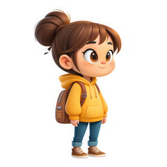 Cute cartoon girl with backpack and orange hoodie