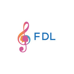 Fototapeta premium FDL “Creative music logo with human silhouettes and treble clef in gradient colors, FDL Later Logo, modern artistic design isolated on white background” 