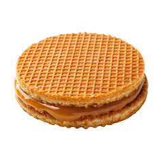 Dutch Caramel waffle, round stroopwafel on transparent 