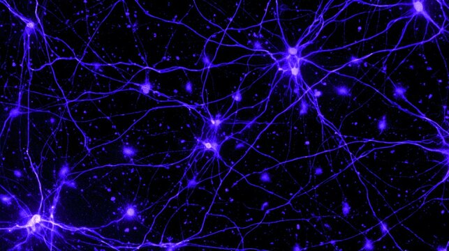A neural stem cell dividing in midnight-blue tissue, resembling celestial star formation.
