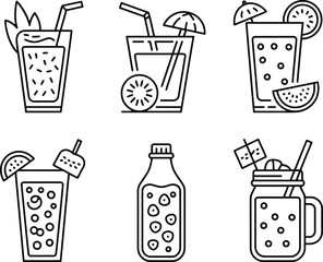 Collection of refreshing summer drinks in outline style