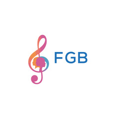 Fototapeta premium FGB “Creative music logo with human silhouettes and treble clef in gradient colors, FGB Later Logo, modern artistic design isolated on white background” 
