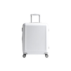 Sleek white suitcase with extending handle for travel on transparent background