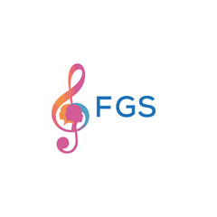 FGS “Creative music logo with human silhouettes and treble clef in gradient colors, FGS Later Logo, modern artistic design isolated on white background”
