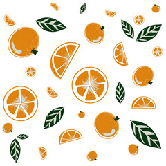 The cute orange citrus fruit seamless hand drawing pattern on the white background.