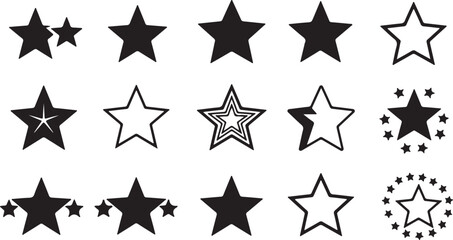 Variety of Black Star Icons and Star Clusters on White Background stars symbol